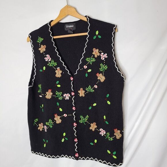 Designers Originals Studio Joy Embroidered Embellished Christmas Sweater Vest XL - Picture 1 of 4